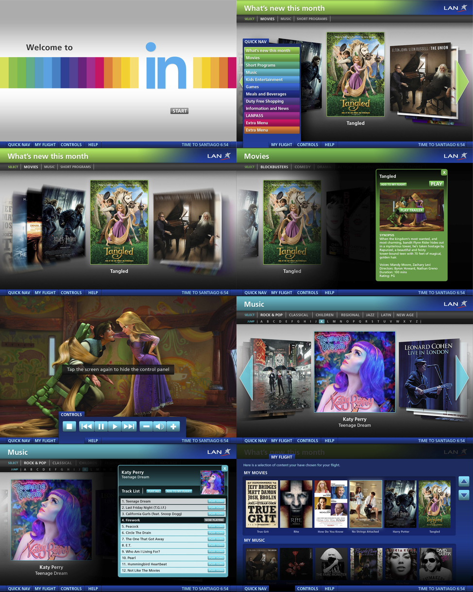 Seatback screen designs for LAN Airlines